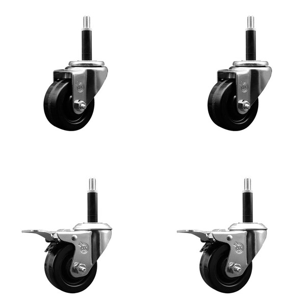 3'' Phenolic Swivel 3/4'' Expand Stem Caster Set 2 Total Lock Brakes, 4PK
